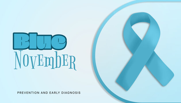Prostate cancer awareness month template with teal ribbon and mustache. Header for health campaigns, social media posts, and awareness campaigns during Movember concepts.
