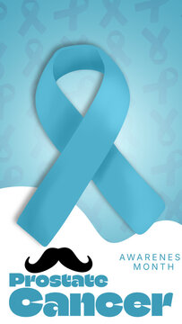 Prostate cancer awareness month vertical template with teal ribbon and mustache. Health campaigns, social media posts, and awareness campaigns during Movember concepts.