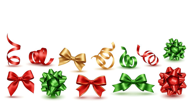 Colorful ribbons and bows collection on transparent background for festive design