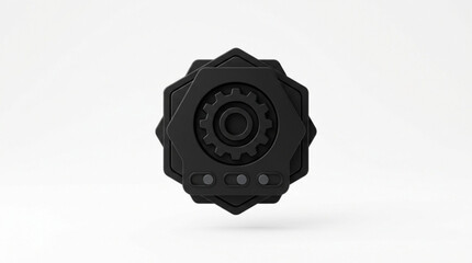 Obraz premium Close-up of a black Lego gear piece on a white background, detailed and miniature design for toy construction enthusiasts