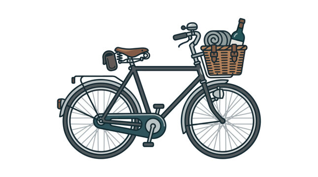 Bicycle with brown wicker basket.