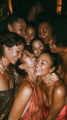 Fototapeta premium Joyful reunion of friends celebrating at a vibrant night event
