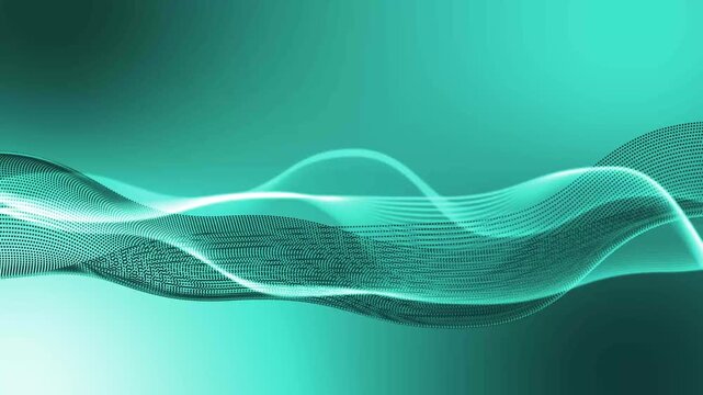 Abstract background with flowing translucent waveforms composed of dotted lines animation