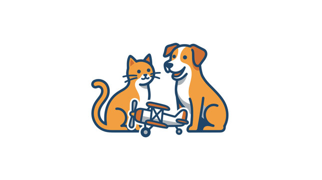 Cartoon dog and cat playing together.