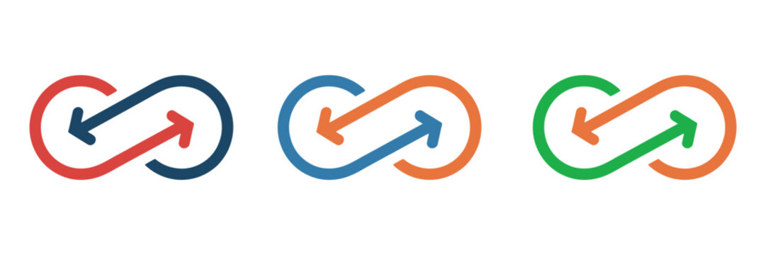 Infinite sign vector icons featuring infinity symbols, synergy concepts, connection, balance, and continuous business relationship designs.