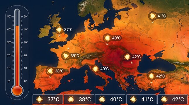 Europe heatwave map shows extreme temperatures up to 42&deg;C with thermometer graphic