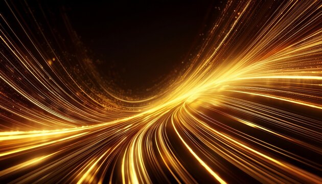 golden light streaks abstract glowing particles and lines moving fast futuristic digital energy flow dark background