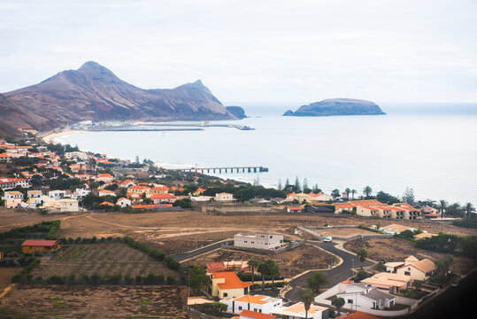 View of porto santo island from a plane in the north atlantic ocean in portugal