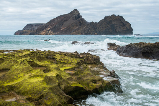 View of cal islet from calheta headland on porto santo island in madeira portugal