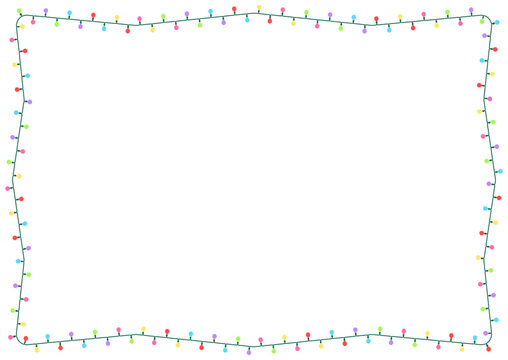 丸いカラフルな豆電球のクリスマスストリングライトフレーム 消灯バージョン ベクター素材 / Colorful Round Bulb Christmas String Lights Frame Unlit Vector
