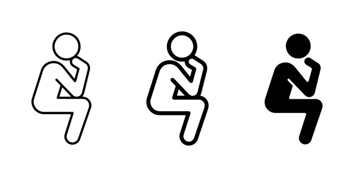 Thinking Person Icons, Contemplation Silhouette, Pondering Figure, Human Mind Set, Vector Graphics