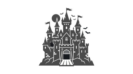 Black and white castle illustration towers. © andik