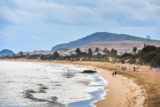 View of Fontinha Beach from the pier at Vila Baleira on Porto Santo Island in the North Atlantic Ocean