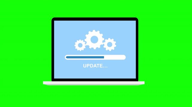 Laptop Software Update Progress Bar Rotating Gears Green Screen Animation 