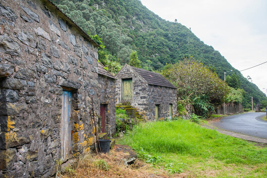 Old stone houses in Cho da Ribeira on the North-west coast of Madeira Island, Portugal