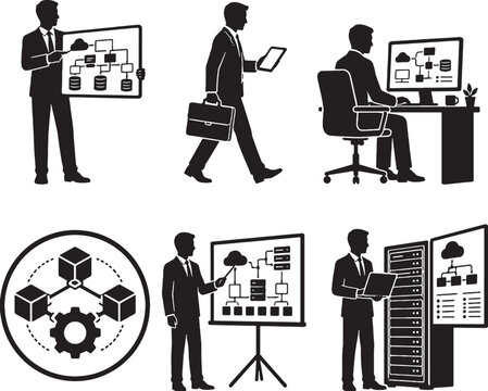 Solutions Architect Black Silhouette Vector Icon Set Enterprise IT Professional Collection
