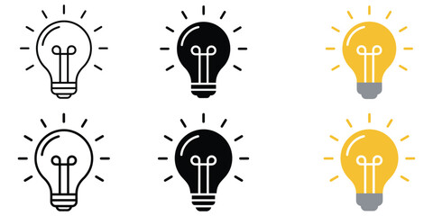 Light Bulb Icon, Electric Lamp Idea Symbol with Shining Illumination Sign for Innovation, Creativity and Energy Design ©  