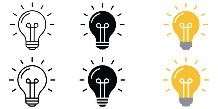 Light Bulb Icon, Electric Lamp Idea Symbol with Shining Illumination Sign for Innovation, Creativity and Energy Design
