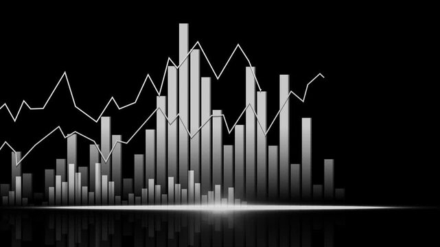 Glowing bar and line chart on digital background showing market growth animation, Financial growth chart with bar and line graph