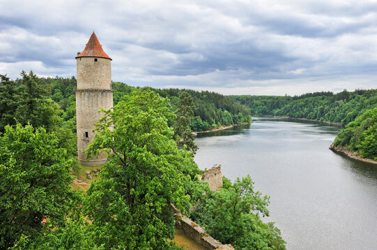 Zvikov Castle stands at the meeting point of Vltava and Otava rivers in the Czech Republic near the village of Zvikovske Podhradi