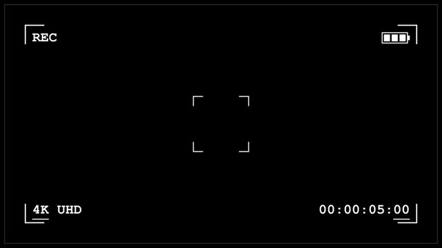 Camera viewfinder overlay with 4K UHD rec status and timecode on black background