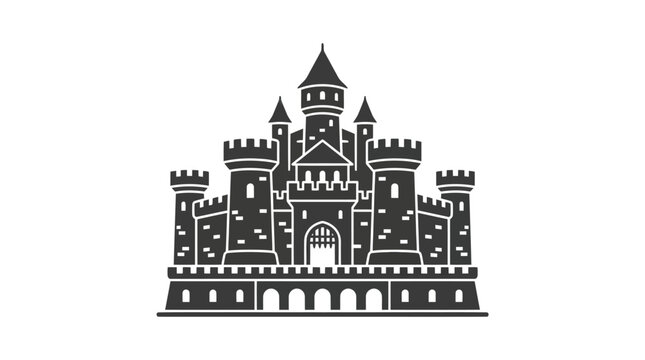 Black and white castle illustration.
