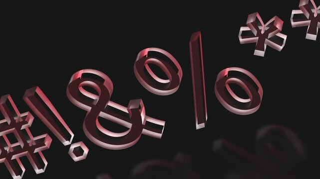 Symbols of profanity; offensive language depicted in transparent glass with red backlighting. Profanity, swearing in communication; symbols of profanity, concept, animation. 3D render