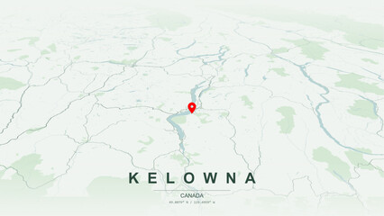 Modern minimalist vector map of Kelowna, British Columbia. High-quality scalable illustration of Kelowna geographic boundaries, Okanagan Lake shoreline and waterfront networks for posters design. © AliRza