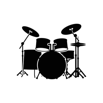 Drum set stands ready for a musical performance as a classic percussion instrument in this clean silhouette icon.