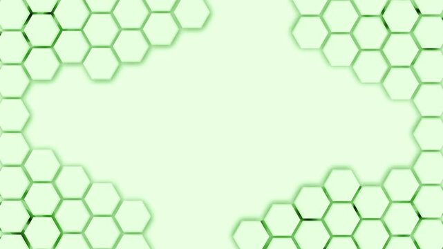 Hexagon corner frame tech background animation, Clustered gray 3D hexagon tiles at corners