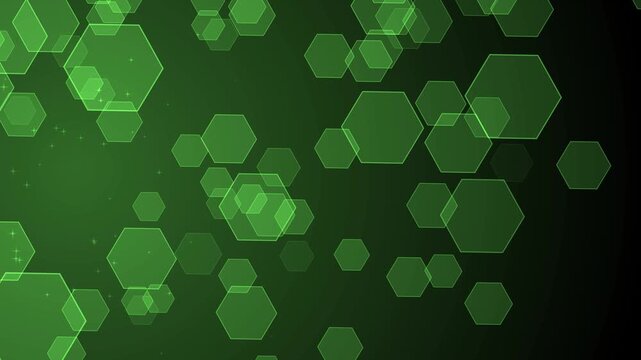 Hexagon tech background animation, Abstract background with translucent hexagons of varying sizes creating a tech-style bokeh effect