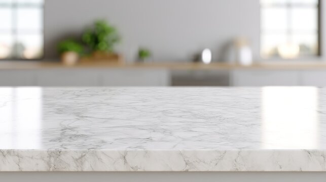 slab. Marble stone kitchen island surface texture close-up, natural ambient light with soft focus background. menu design.