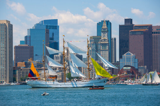 BAE Guayas, a Barque sailing ship of Ecuador, sailed in Boston Harbor durning Sail Boston 2026, Boston, Massachusetts, MA, USA.