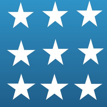 sAn arrangement of nine white five-pointed stars organized in a perfect three-by-three grid pattern over a gradient blue background that fades from a lighter shade at the top to a darker hue at the bo