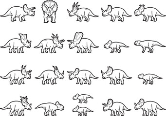 Fototapeta premium Collection of simple line art illustrations of various dinosaur species, showcasing their distinct physical features and poses.