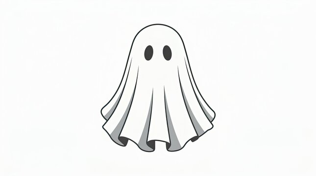 Simple white ghost character illustration isolated on white background with black and white halloween character isolated creature supernatural minimalist mysterious childish