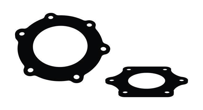 Black Silhouette Of Mechanical Gasket With Bolt Holes Isolated On White