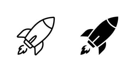 Rocket Ship Icons, Space Exploration Vector Graphics, Launch and Speed Symbols, Black and White Design Elements © poli