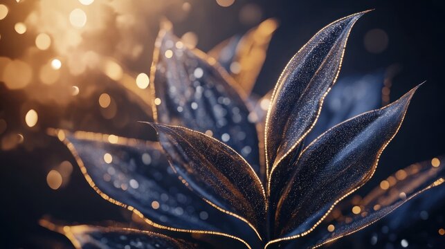 Exquisite, metallic leaves bathed in golden light