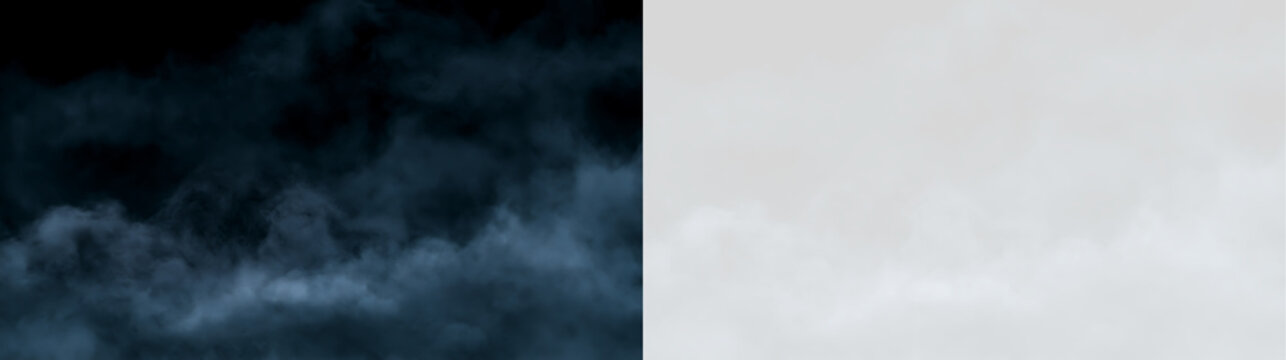 Dark mysterious smoke overlay on black and transparent background. Wispy low lying fog effect for digital art. Realistic vapor texture