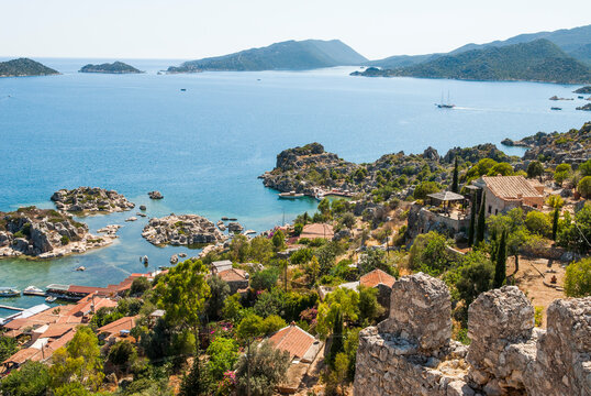 View of kalekoy and kekova bay from the byzantine castle in turkey