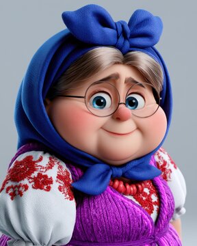 Chubby Grandmother Character in Pixar Style