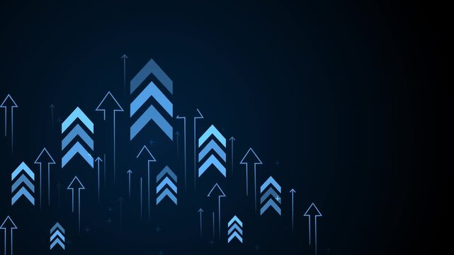 Abstract background with upward arrows and chevrons, showing growth progress success and rising trend animation