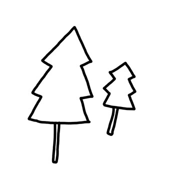 Aesthetic simple hand drawn conifer tree sticker. Minimalist cartoon outline Christmas pine tree icon isolated for planner, journal, and design asset.