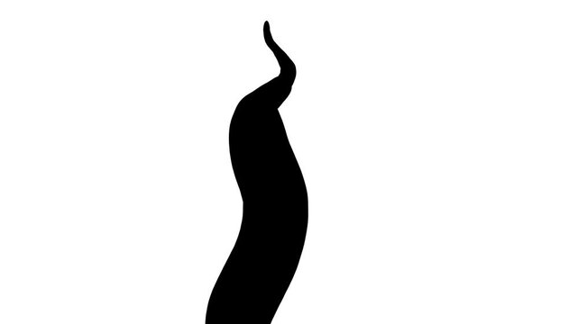 On a white background, a black tentacle, tail, or column resembling smoke writhes.
