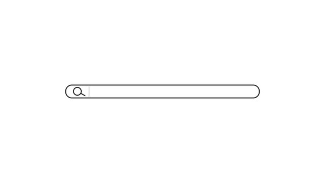 Search bar with a white magnifying glass icon on a background and a mouse cursor clicking the search button for web navigation concepts 4k video