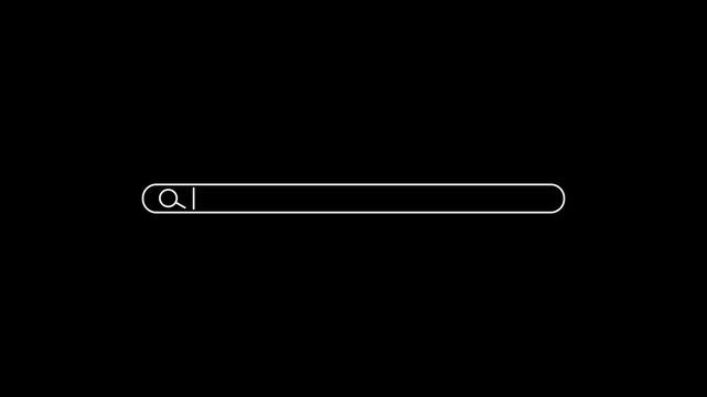 Search bar with a white magnifying glass icon on a background and a mouse cursor clicking the search button for web navigation concepts 4k video