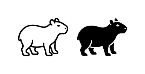 Fototapeta premium Capybara Icon Set: Minimalist Black and White Vector Graphics for Wildlife and Nature Themes
