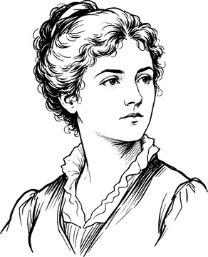 Sophie Germain French Mathematician, Physicist, and Pioneer in Number Theory and Elasticity Hand-Drawn Ink Portrait Illustration Isolated on Transparent Background	