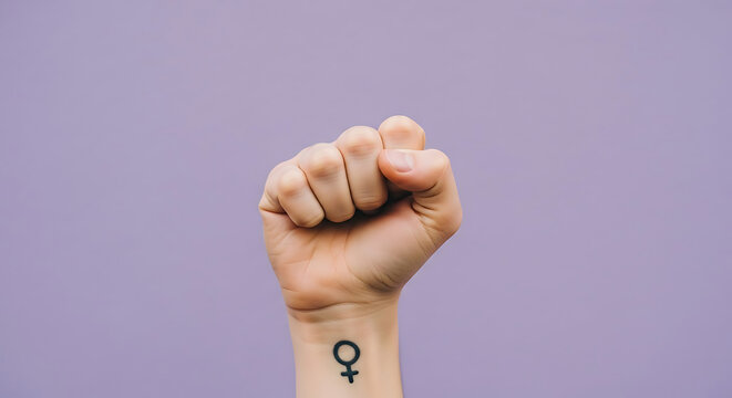 Raised Clenched Fist with Female Symbol Tattoo for Empowerment